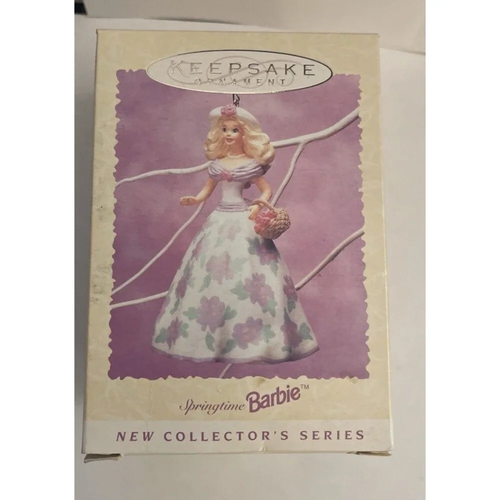 Hallmark Easter Ornament Springtime Barbie #1 1995 Floral Gown Flower Basket K1
